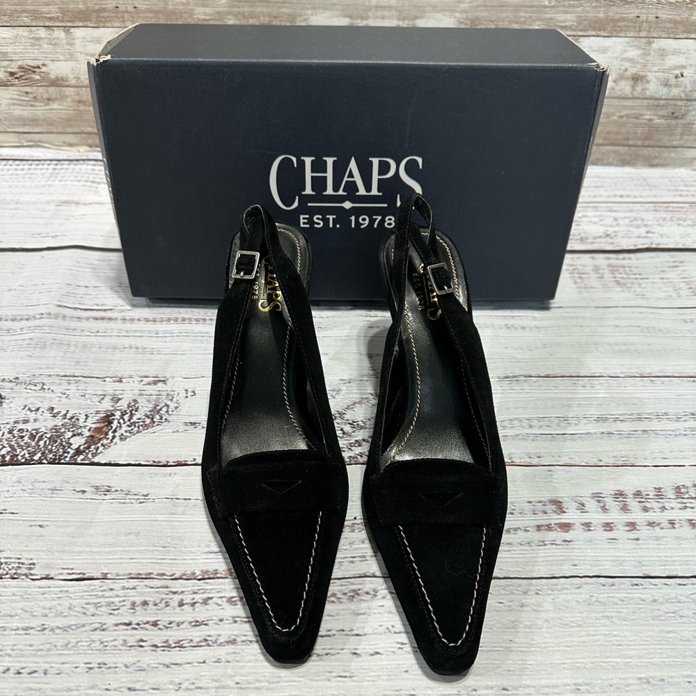 Chaps Steffie Slingback Black Suede Heels